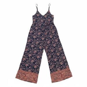 World Market Boho Wide Leg Jumpsuit Floral L XL Indie Vacation Resort Flowy